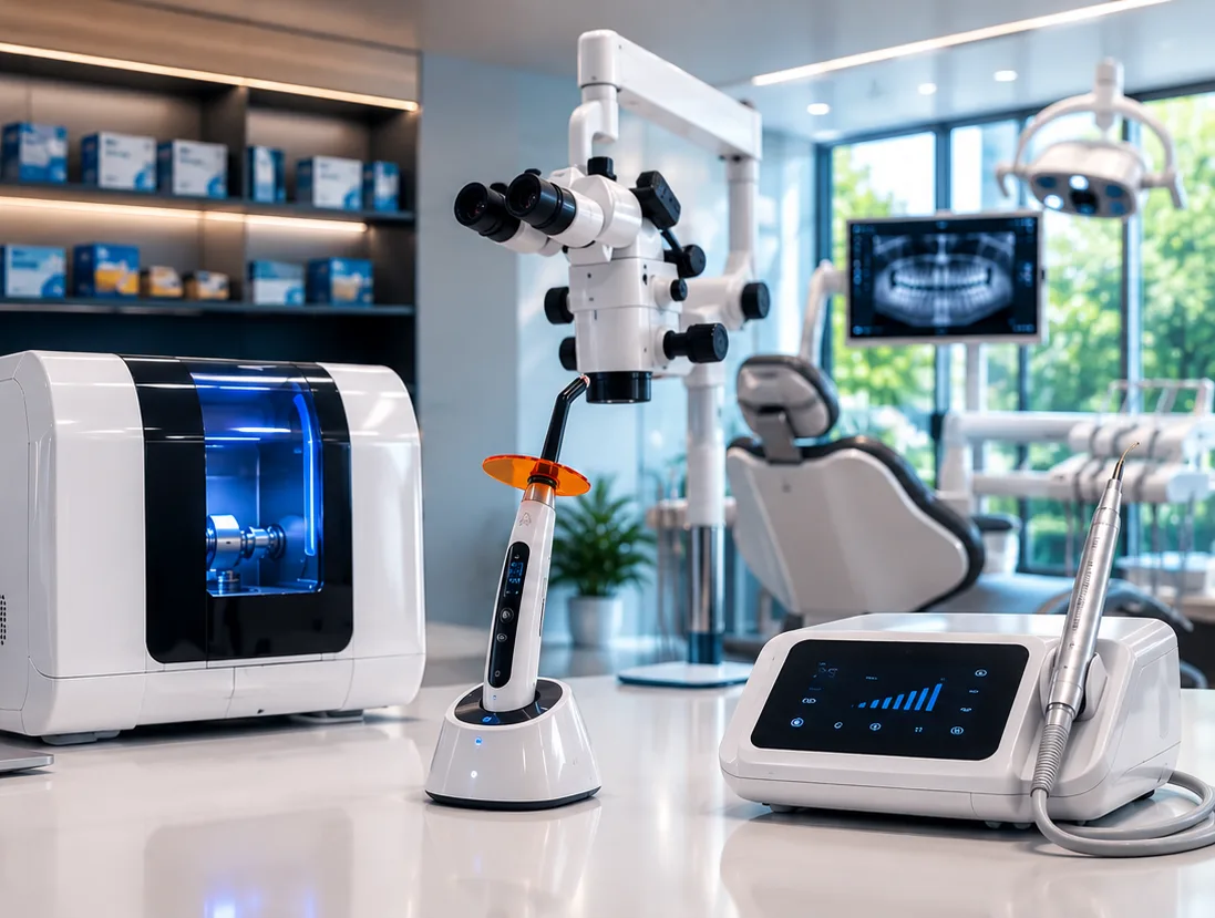 Equipamiento odontológico de última generación sobre una mesada de consultorio
