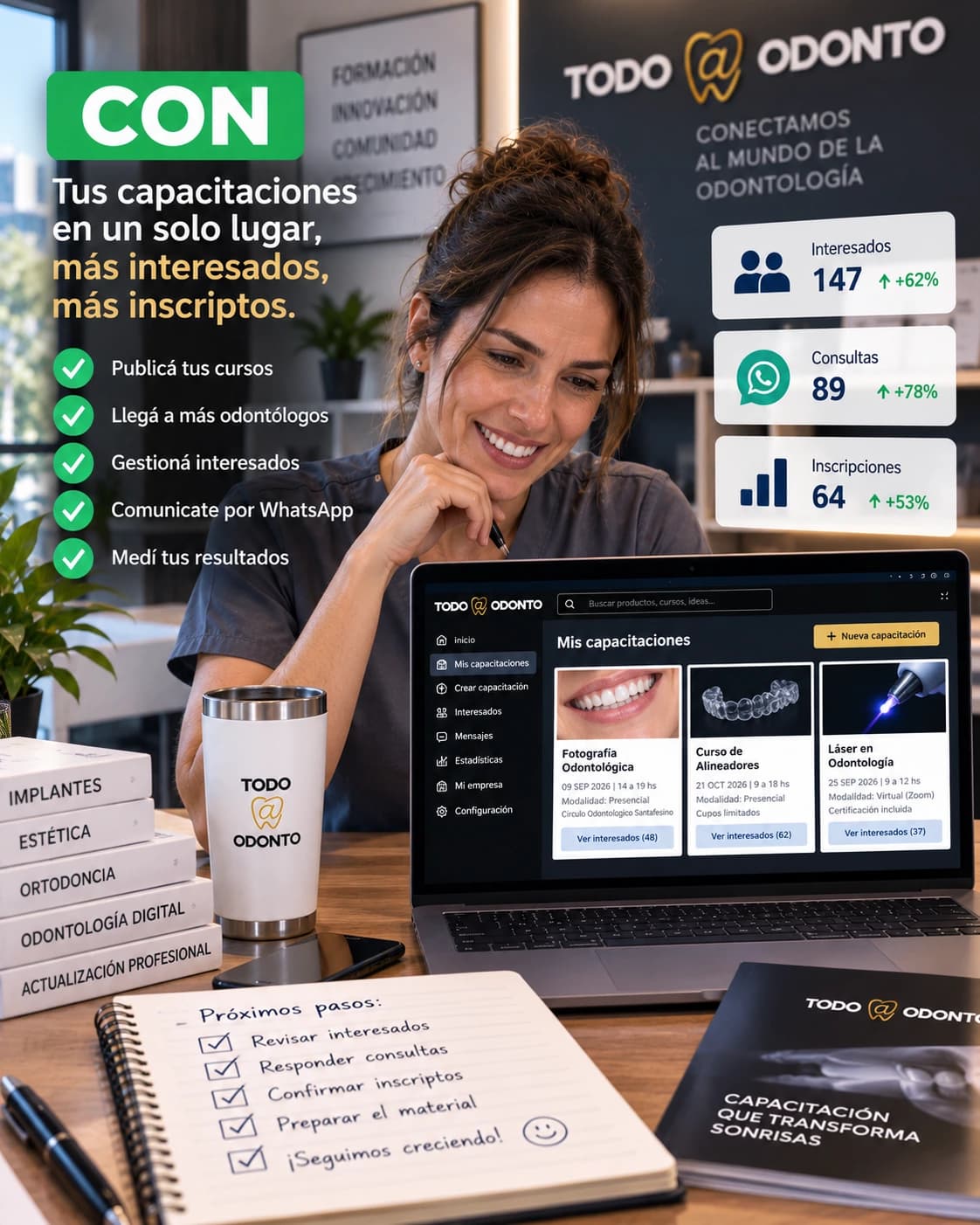Página propia de capacitaciones con cursos e interesados ordenados