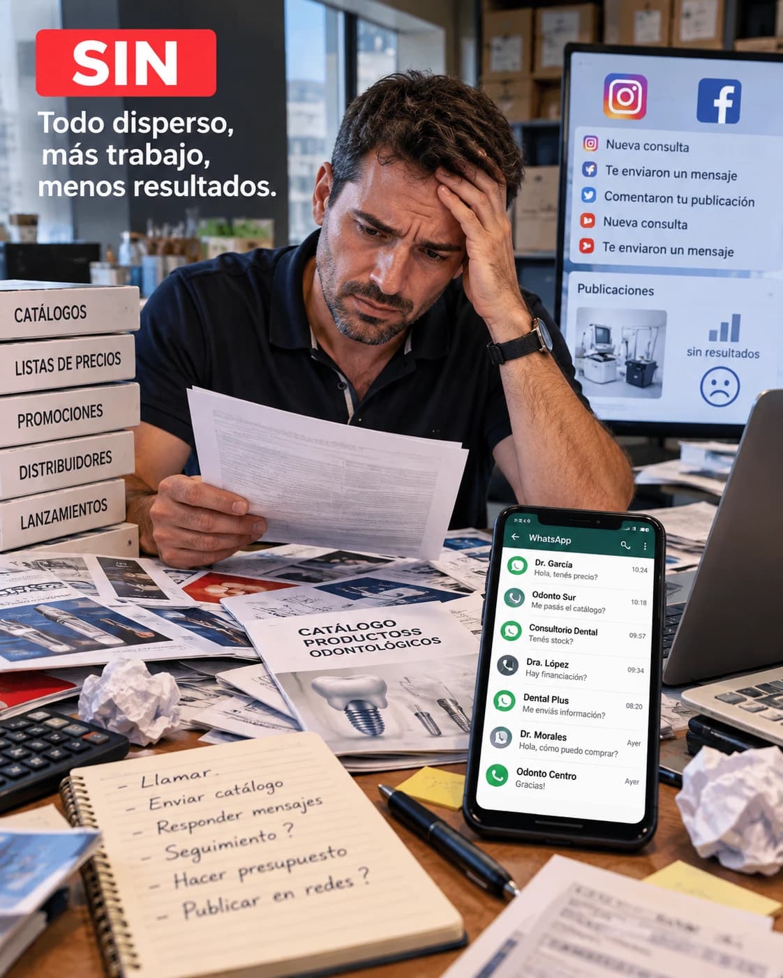 Catálogos en PDF, listas de precios y mensajes de WhatsApp dispersos