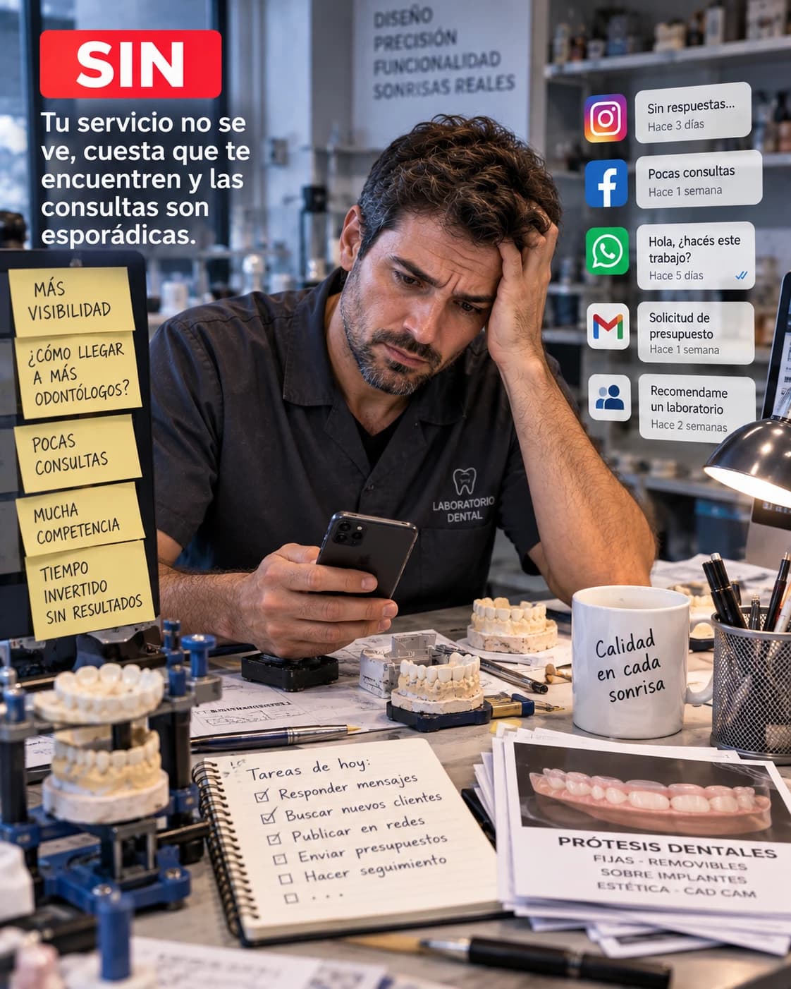 Odontólogo buscando un servicio entre recomendaciones sueltas y grupos de WhatsApp